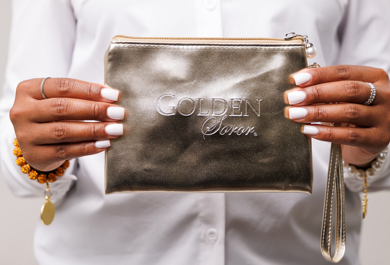 AKA Golden Soror Wristlet with Pearl Zipper