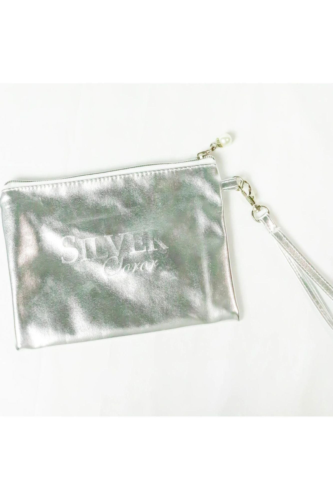 Silver Soror Wristlet with Pearl Zipper