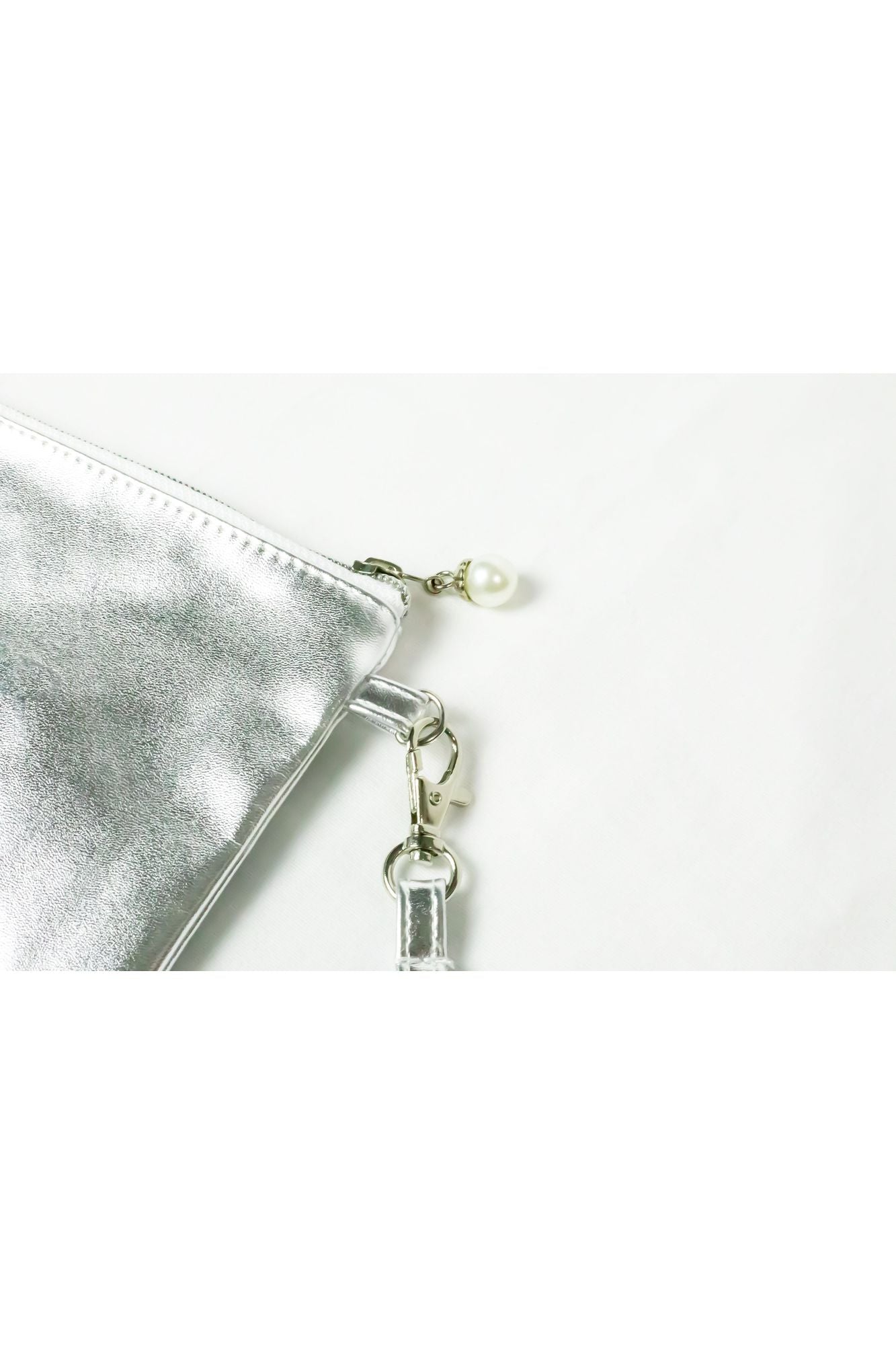 Silver Soror Wristlet with Pearl Zipper