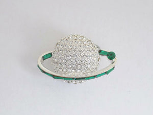 Small Silver Globe with Green Baugette Stones Lapel Pin