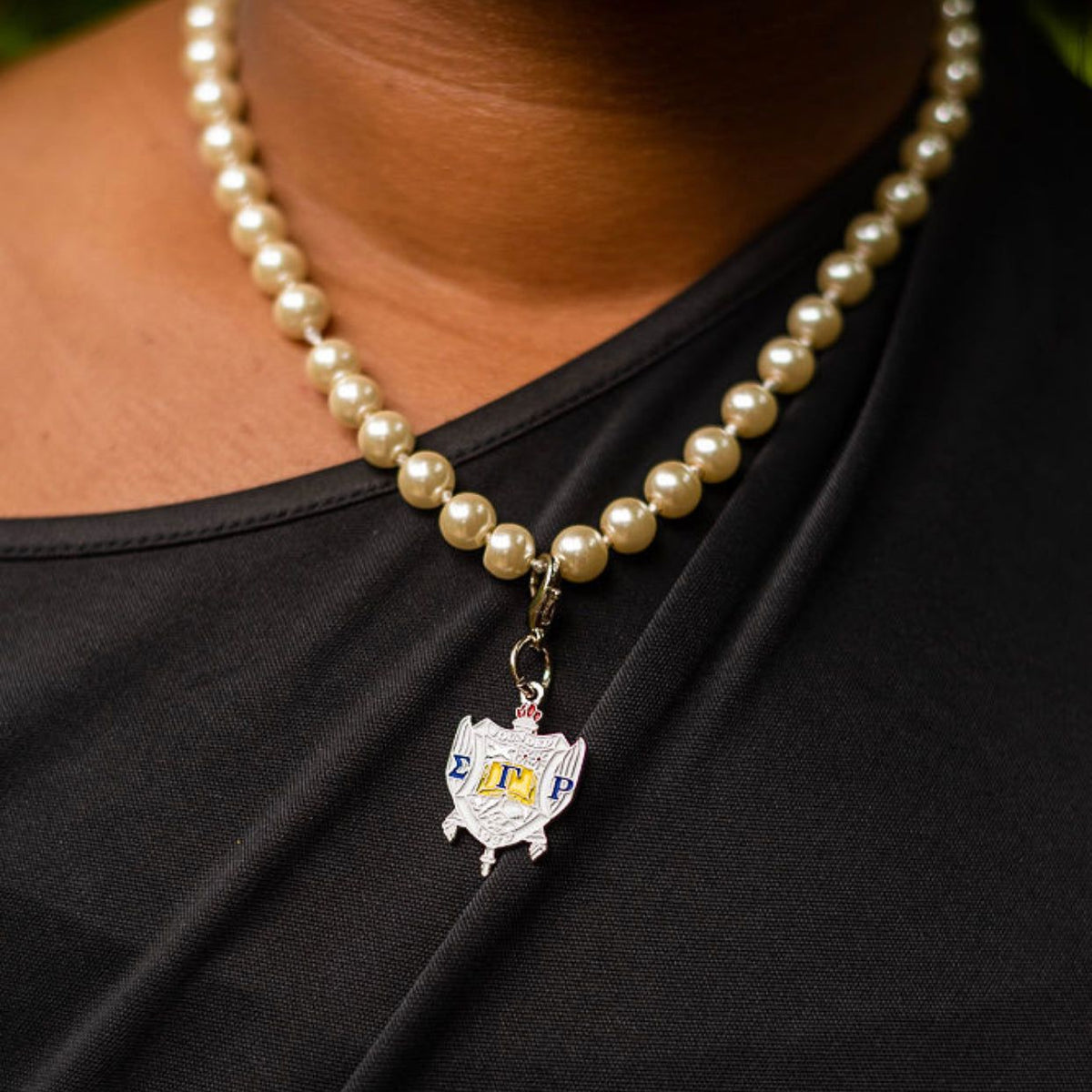 Pearl Necklace with Sigma Gamma Rho Shield charm – Rosa's