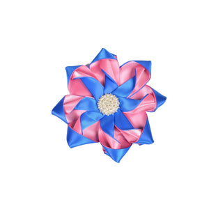 Pink and Blue Pearl Ribbon Flower Pin