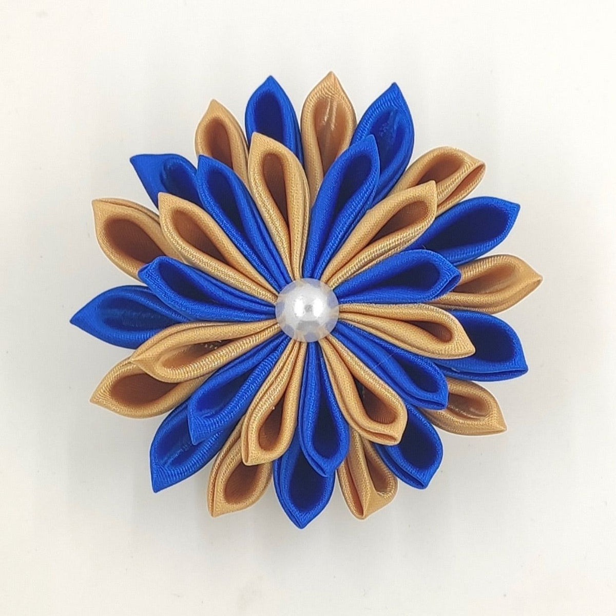 Blue and Gold Ribbon Flower Pin