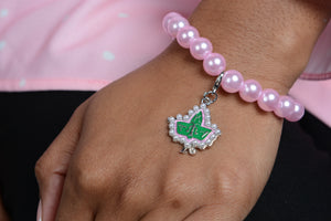 AKA Pink Pearl Bracelet with Stamped Ivy Leaf Charm