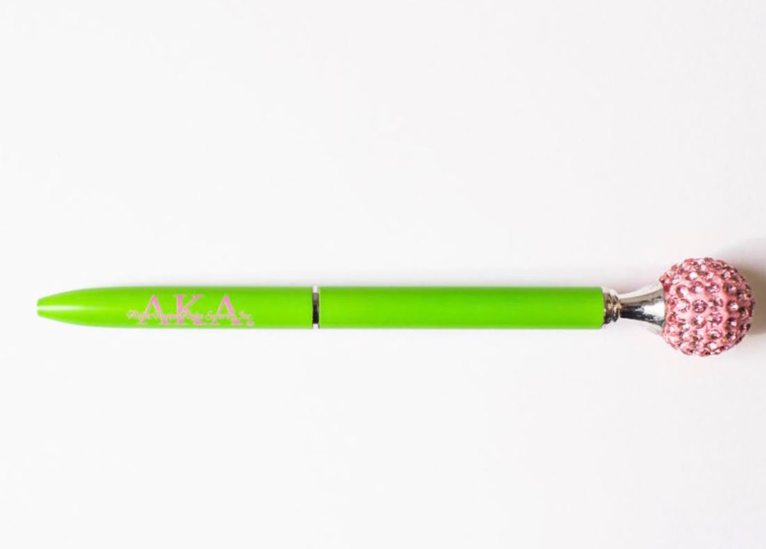 AKA Green Ink Pen with Pink Crystal Ball
