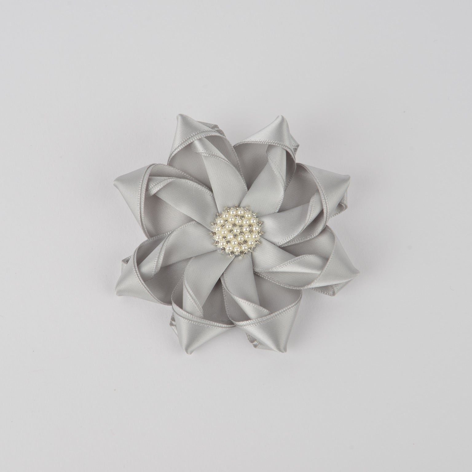 Silver Flower with pearl and ribbon