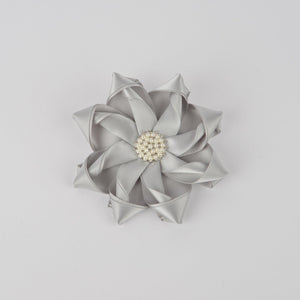 Silver Pearl Ribbon Flower Pin