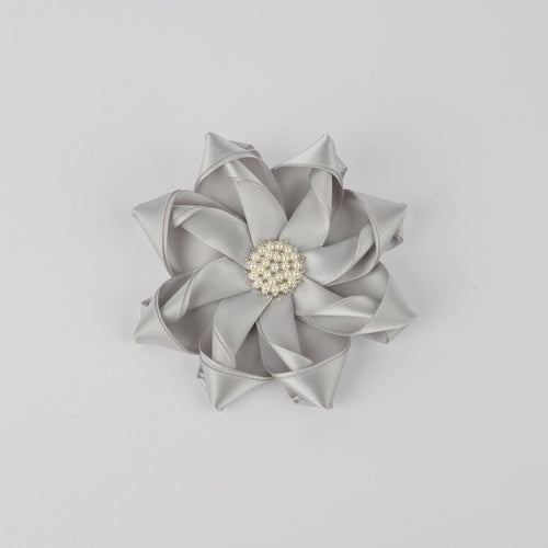 Silver Pearl Ribbon Flower Pin