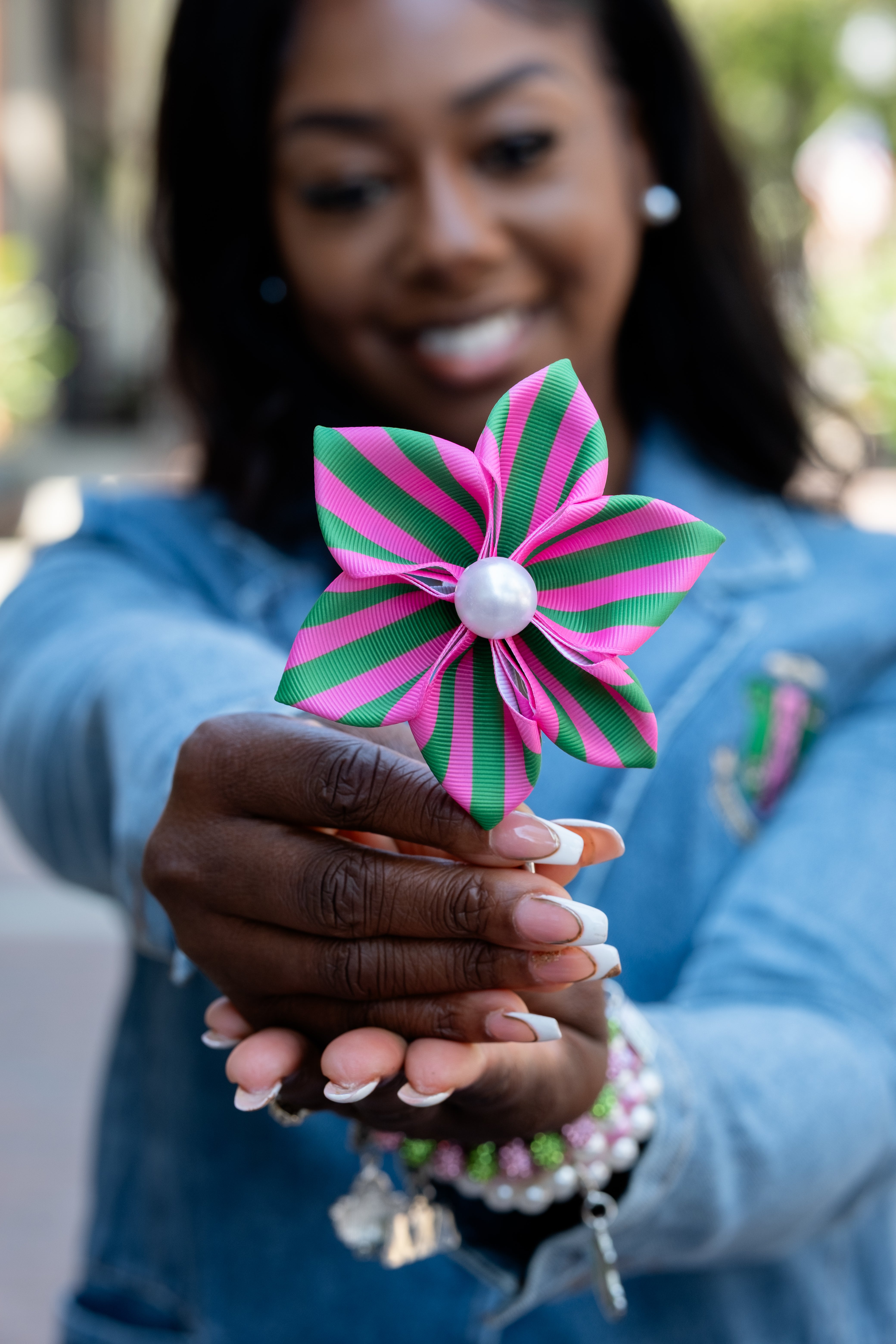 ΑΚΑ Pink & Green Ribbon Stick Lapel Pin