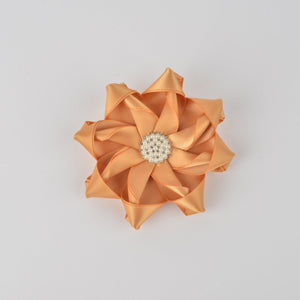 Gold Pearl Ribbon Flower Pin