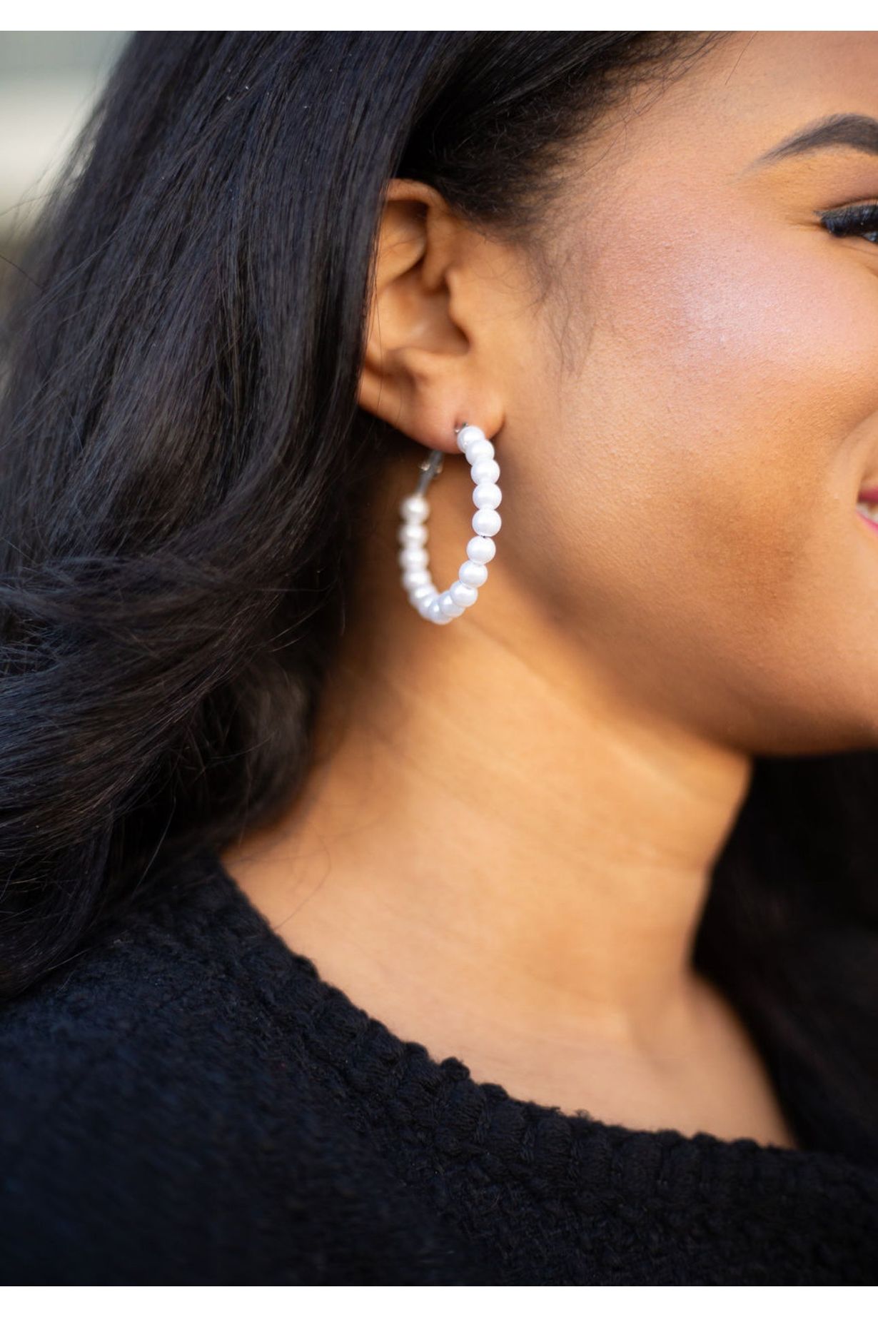 Medium Size Pearl Hoops