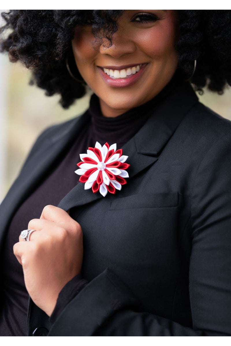 Red and White Ribbon Flower Pin – Rosa's Greek Boutique, Inc.