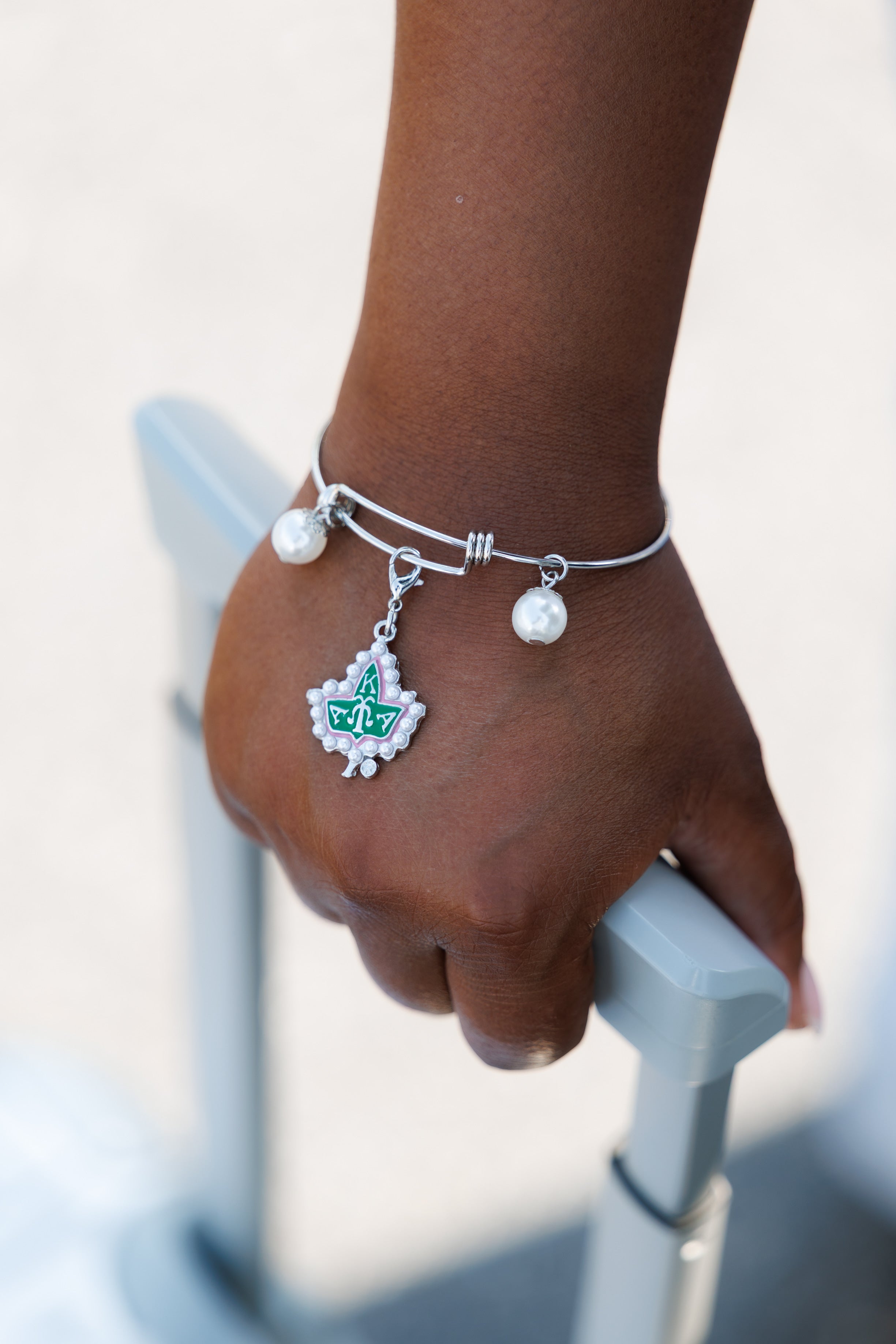 AKA Silver Wire Bracelet with Stamped Ivy Leaf Charm