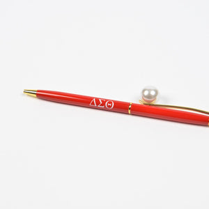 Delta Sigma Theta Red Ink Pen W/Large Pearl
