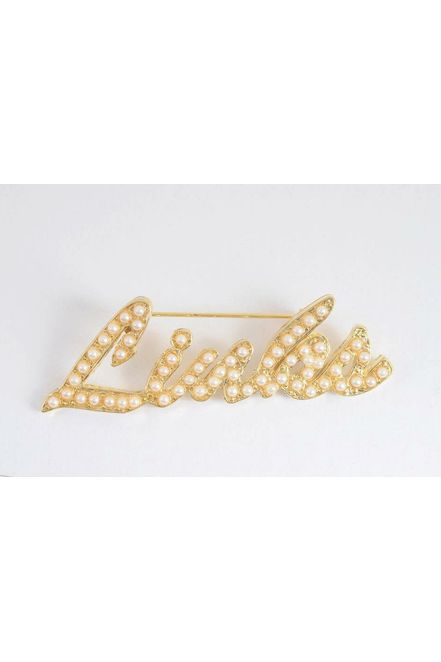 Links, Inc. Gold Cursive Lapel Pin with Pearls