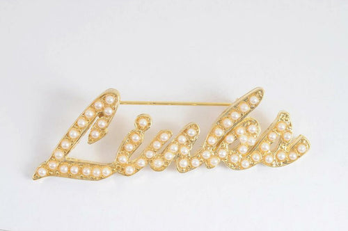 Links, Inc. Gold Cursive Lapel Pin with Pearls