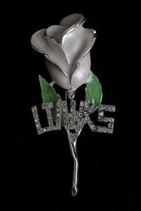 Links, Inc. White Rose with Green Leaves Lapel Pin
