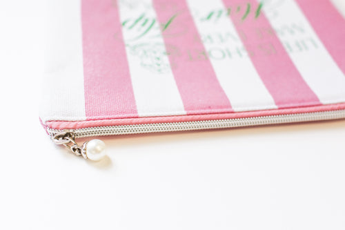 AKA Striped Cosmetic Bag with Pearl Zipper – Rosa's Greek Boutique