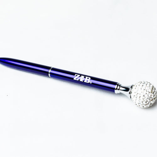 Zeta Phi Beta Blue Ink Pen with Bling Ball