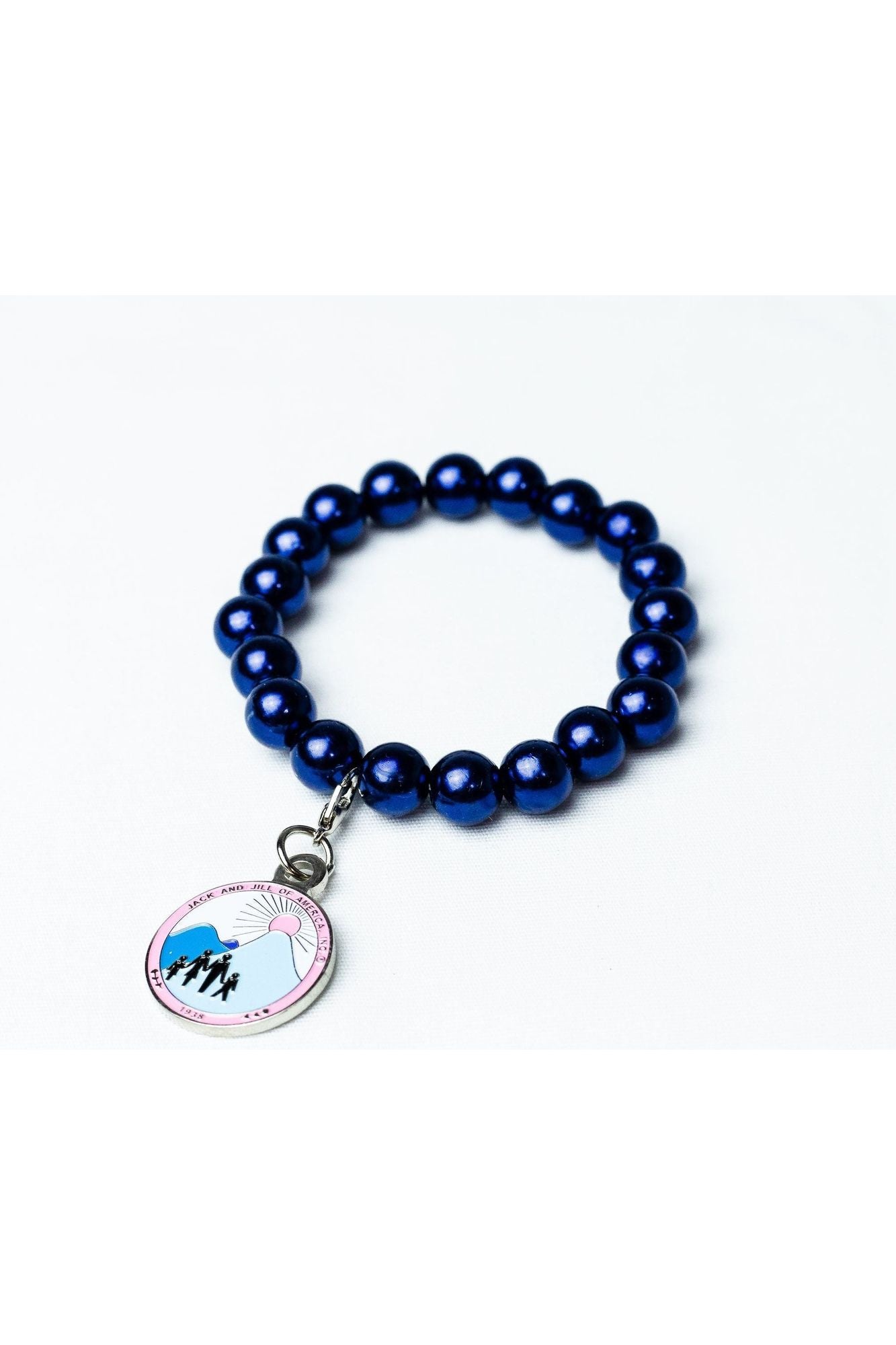 Jack and Jill Blue Pearl Bracelet with Logo Charm