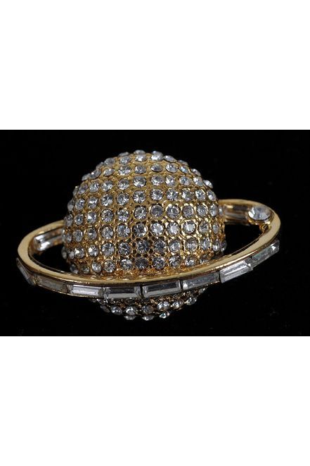 Small Globe Gold with Baguette Stones Lapel Pinp