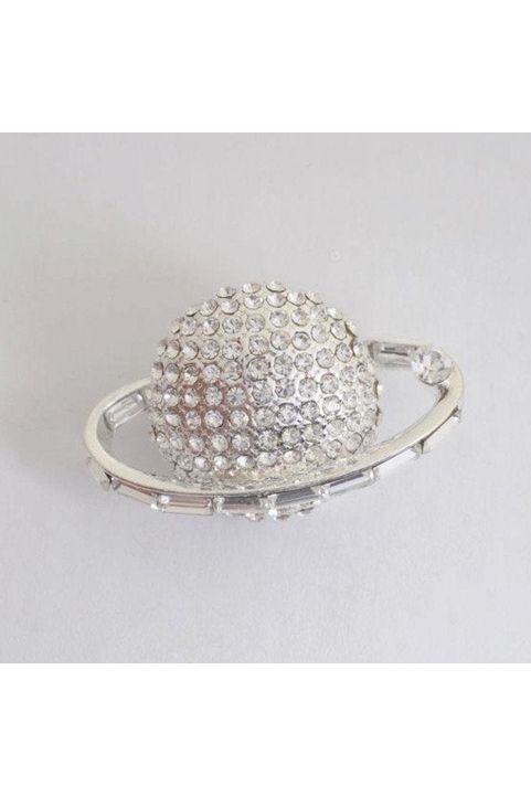 Small Globe Silver with Baguette Stones Lapel Pin