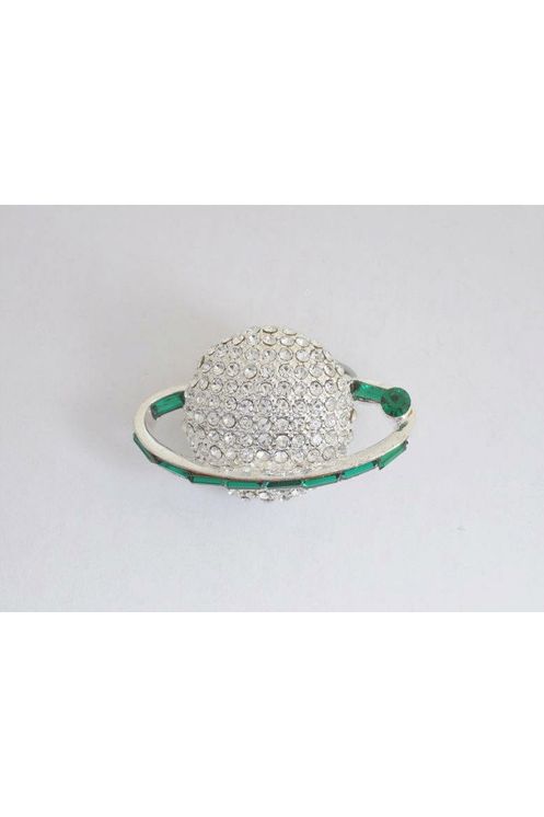 Small Silver Globe with Green Baugette Stones Lapel Pin