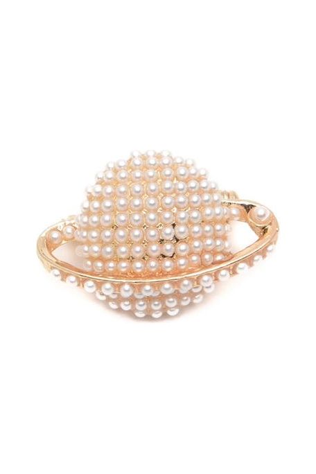 LINKS INC. Small Gold Globe with Pearls Lapel Pin