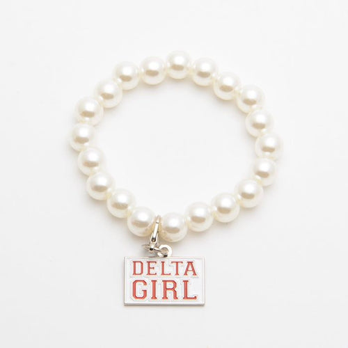 DST White Pearl Bracelet with Delta Girl Charm