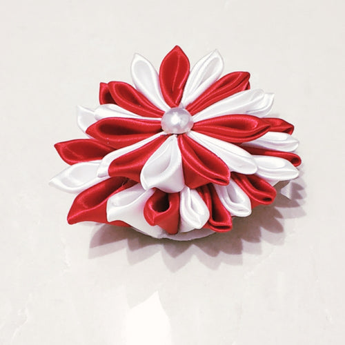 Red and White Ribbon Flower Pin