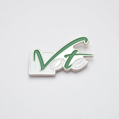 Green and White Vote Lapel Pin
