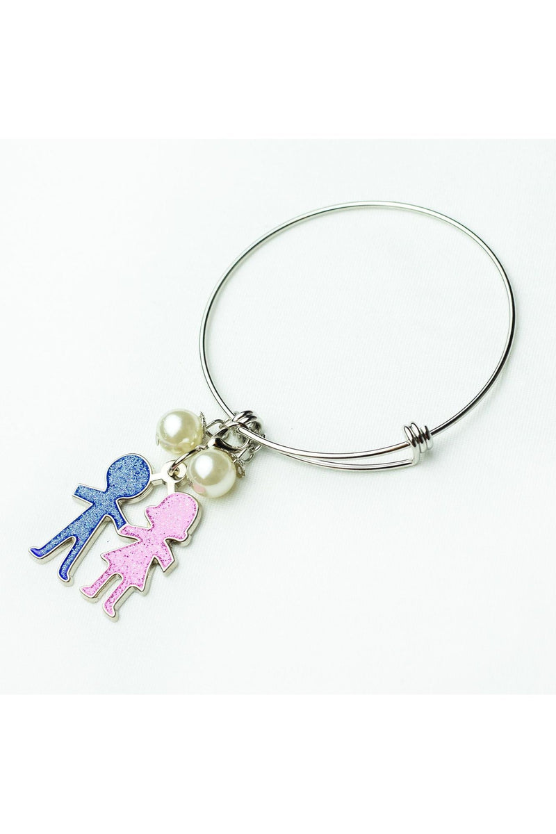 Jack and Jill Silver Wire Bracelet with Boy & Girl Charm Rosa's Greek