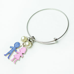 Jack and Jill Silver Wire Bracelet with Boy & Girl Charm