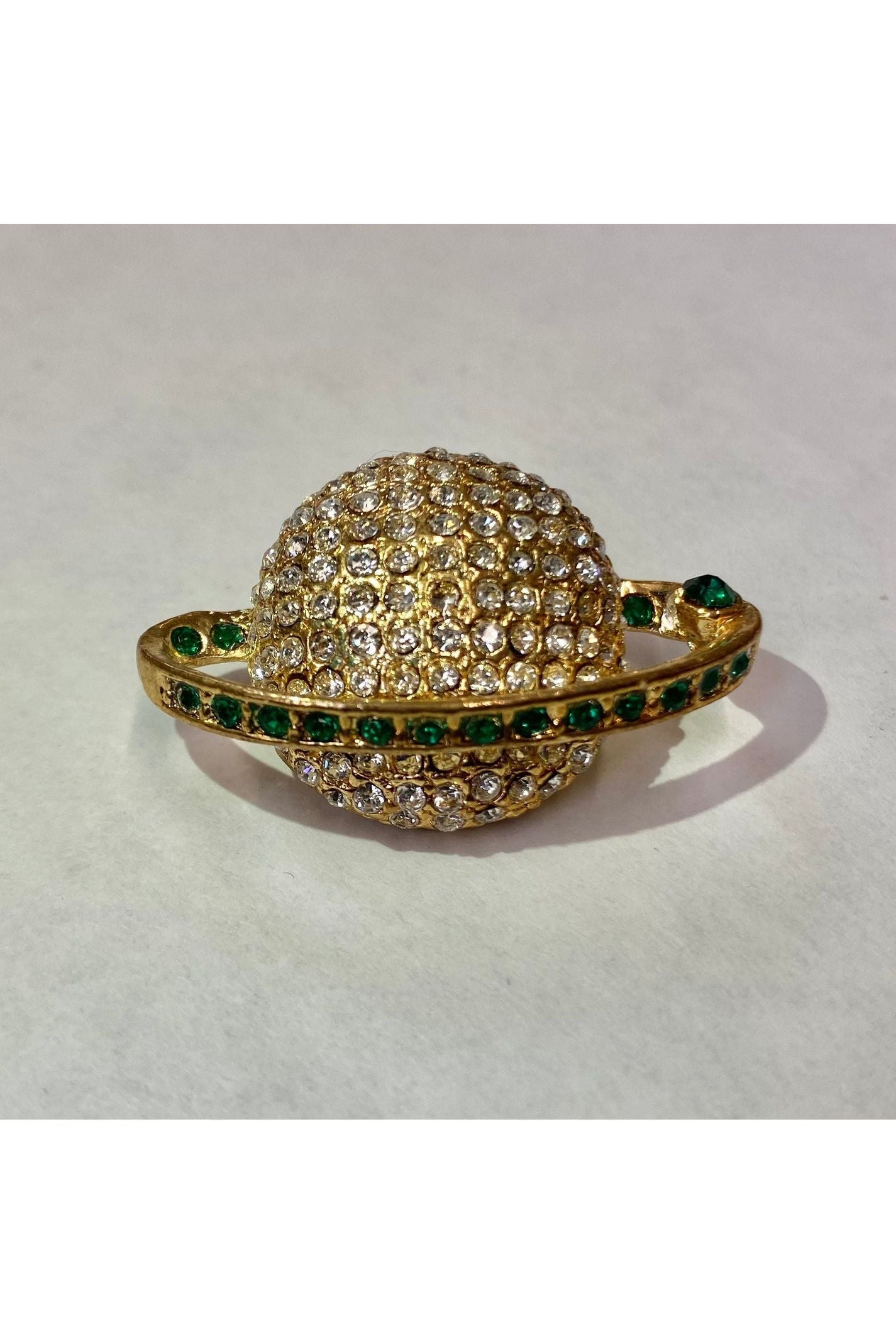 Small Gold Globe with Green Stones Lapel Pin