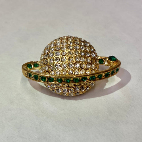 Small Gold Globe with Green Stones Lapel Pin