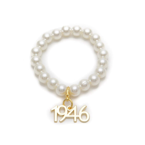 Links, Inc. White Pearl Bracelet with Gold 1946 Charm