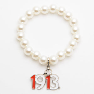 Delta Sigma Theta White Pearl Bracelet with 1913 Charm