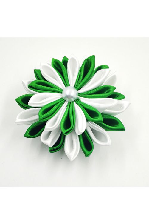 Green and White Ribbon Flower Pin