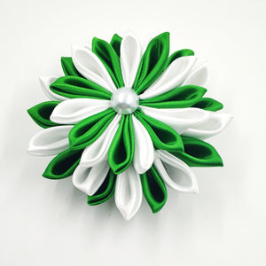 Green and White Ribbon Flower Pin