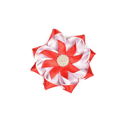Red and White Pearl Ribbon Flower Pin