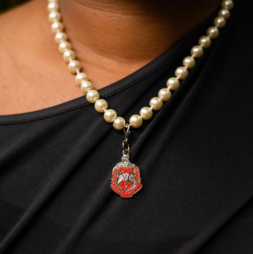 Pearl Necklace with Delta Sigma Theta Shield Charm