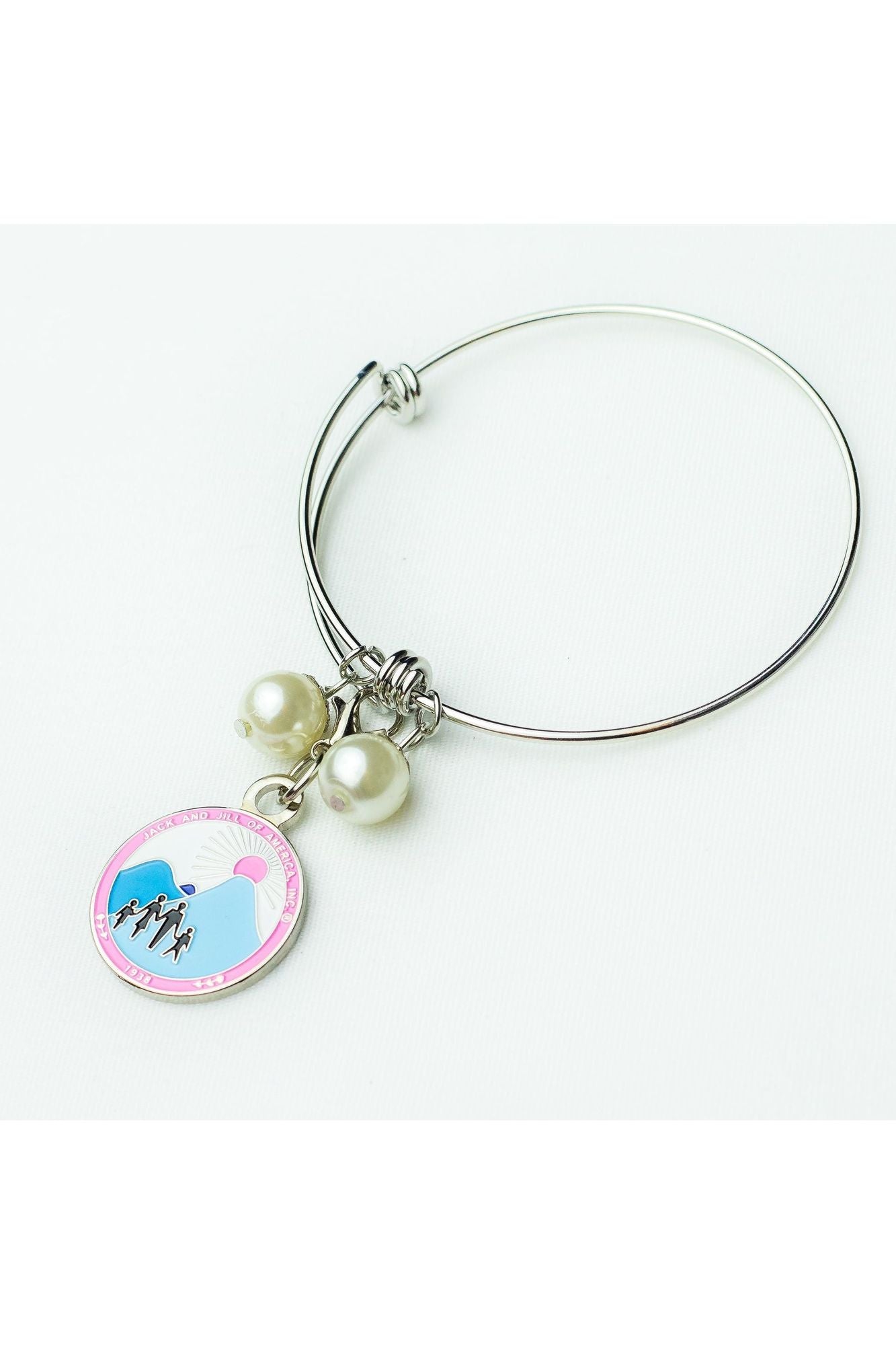 Jack and Jill Silver Wire Bracelet with Logo Charm