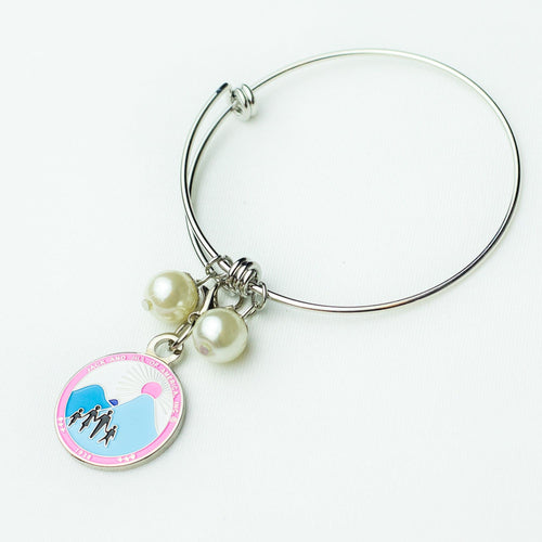 Jack and Jill Silver Wire Bracelet with Logo Charm