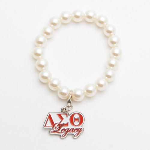 Delta Sigma Theta White Pearl Bracelet with Legacy Charm