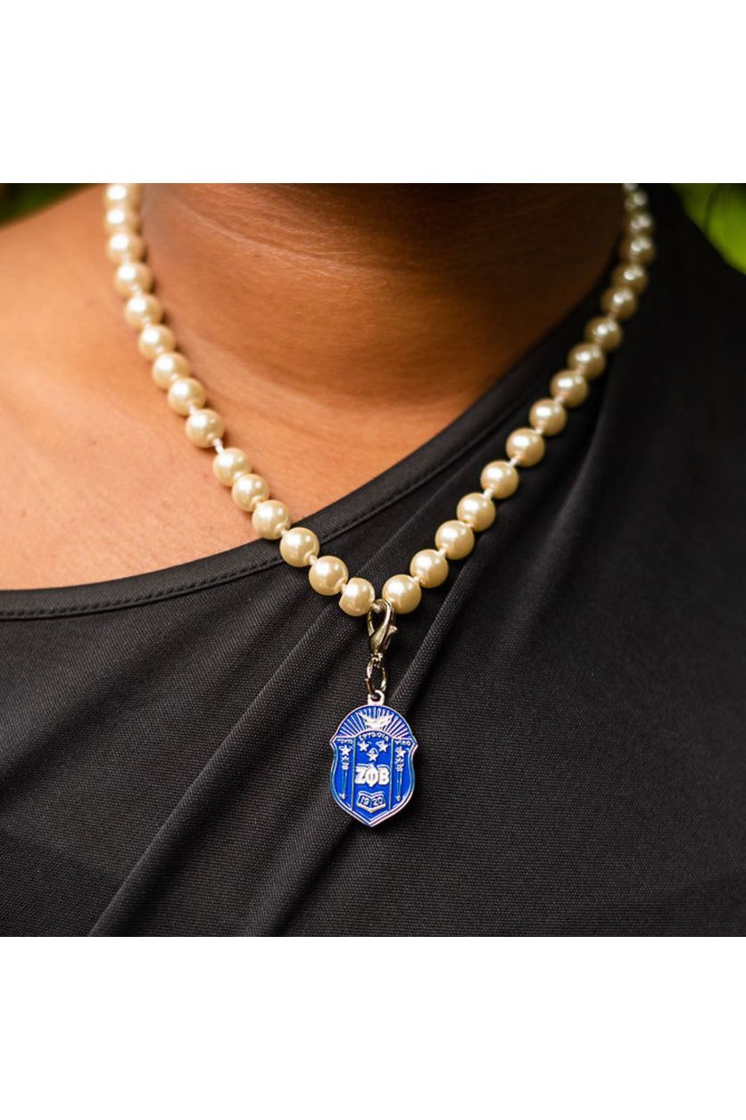 Pearl Necklace with ZΦΒ Shield Charm