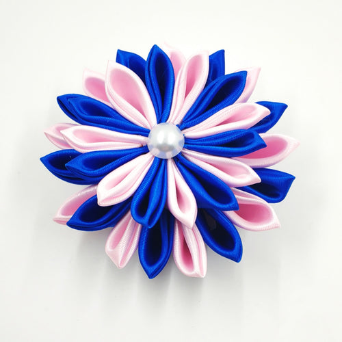 Pink and Blue Ribbon Flower Pin
